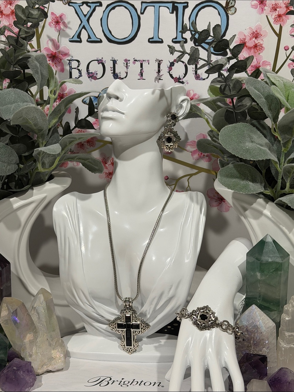 🆕⛪️RARE SET! BRIGHTON VTG SLVR Swarovski Crystal Necklace, Bracelet, & Earrings!